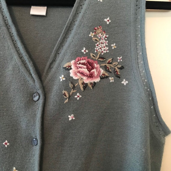 Vintage Sage Green Pink Floral Cardigan Sweater V… - image 3