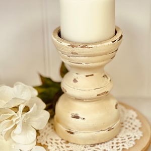 Distressed Wood Candleholder: Rustic Farmhouse Pillar Candle Decor