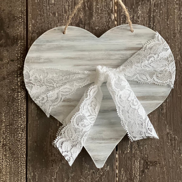 Vintage Inspired Heart, Corrugated Metal Heart, Painted and Distressed Heart, Industrial Wall Decor, Shabby Chic Heart, Lace Wrapped Heart