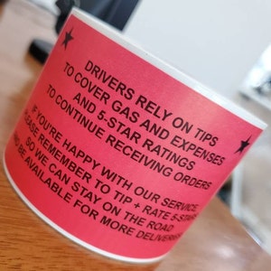 Rating and Tip Reminder stickers labels bag sealers for Doordash, GrubHub, Spark, Favor, Shipt delivery gig