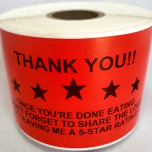 Stickers Bag Sealers Labels Rating Reminder for DoorDash, GrubHub, Favor, or any delivery service that uses ratings!!