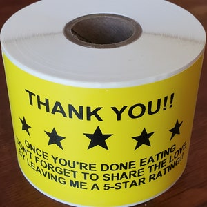 Stickers Bag Sealers Labels Rating Reminder for DoorDash, GrubHub, Favor, or any delivery service that uses ratings!!