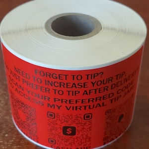 May include: A red sticker with a QR code and the text "FORGET TO TIP? JUST NEED TO INCREASE YOUR TIP, PREFER TO TIP AFTER DELIVERY SCAN YOUR PREFERRED CODE TO ACCESS MY VIRTUAL TIP JAR" and the logo "CASH APP" with a dollar sign.