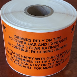 Rating and Tip Reminder stickers labels bag sealers for Doordash, GrubHub, Spark, Favor, , Shipt delivery gig