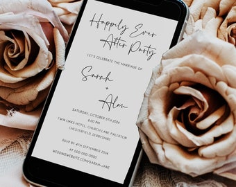 Minimalist Electronic Wedding Reception Invitation Template, Happily Ever After Party Evite, Digital Reception Invite, Templett, MIN01