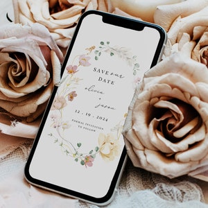 Floral Electronic Save The Date Template, Phone evite, Botanical Electronic Text Message Invitation, Digital Save the Date, FLORA