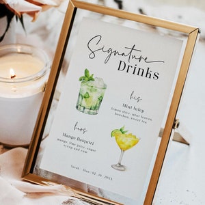 Signature Drinks Sign Template, Wedding Cocktail Menu, Editable Bar Sign, Customizable Signature Cocktails, DIY Printable Drink Menu