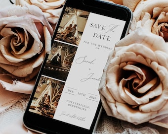 Electronic Save The Date Template with Photo Collage, Digital Text Save the Date, Phone Evite, Editable Template, Electronic Invitation