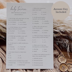 Gioco a quiz per baby shower, giochi stampabili per baby shower, modello per baby shower, genere neutro, modificabile, Templett, domanda a quiz, istantaneo, BSG-01