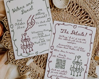 Minimalist Handwritten Wedding Invitation Template, Editable Handwritten Invite + Details Card, Phone Evite, Whimsical Wedding, HD03