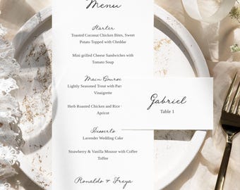Wedding Menu and Placement Card Template, Minimalist Table Setting Wedding, Place Cards, Templett, WD02