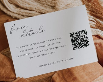Minimalist QR Code Wedding Detail Card Template, Wedding Website QR, Finer Detail Qr code card Insert, Modern Wedding Details Insert, LM01