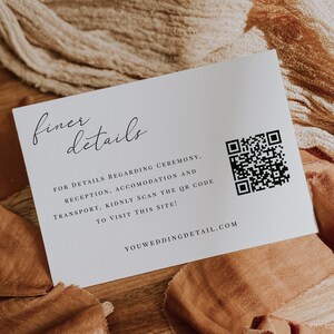 Minimalistische QR Code Hochzeit Detail Kartenvorlage, Hochzeit Website QR, Feiner Detail Qr Code Karteneinlage, Moderne Hochzeit Details Einlage, LM01