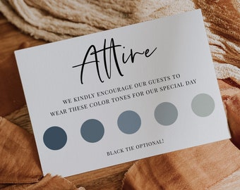 Wedding Attire Card Template, Modern Minimalist color palette insert, Wedding Guest Dress Code Card, Wedding Theme card, Printable Vibe Card