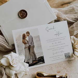 Querformat Hochzeitseinladung mit Foto und Qr Code, 5x7, Einladung mit Qr Code, Einladungskarte mit Fotocollage, MIN01