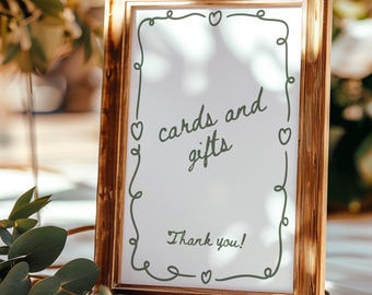 Minimalist Cards and Gifts Sign Template, Modern Wedding Gift Table Sign, Whimsical Wedding Sign, HD03