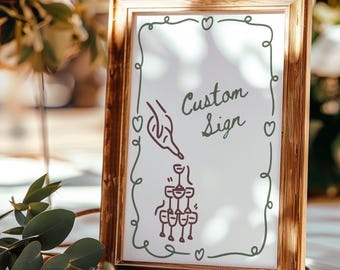 Minimalist Handwritten Custom Sign Template, Editable Custom Signage, Whimsical Wedding, Retro Wedding, HD01