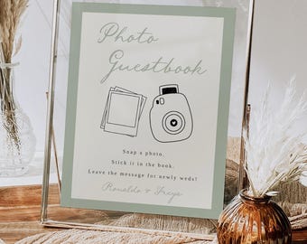 Photo Guestbook Template, Editable Wedding Sign, Printable Guestbook, Modern Polaroid Guestbook Signage, Templett, WD01