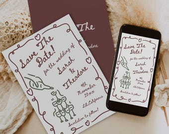 Minimalist Handwritten Save The Date Template, Electronic Save the Date, Editable Save the Date, Printable Whimsical Save the Date, HD03