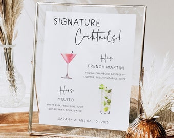 Signature Cocktail Sign, Wedding Signature Drink Sign Template, His and Her Signature Cocktail drinks Sign Printable Template, MIN01