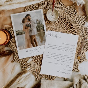 Carte de remerciement de mariage double face minimale avec photo, carte de remerciement imprimable avec photo, carte postale de mariage de remerciement, LM01