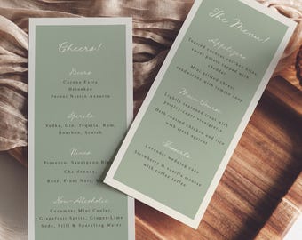Menu Template, Editable Food and Drinks Menu, Minimal Table Decor, Sage Green Menu, Templett, Reception Menu, WD01
