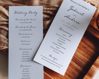 Minimal Wedding Program Template, Order of Service, DIY Program Card, Wedding Itinerary, Templett, WD02