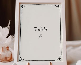 Minimalist Handwritten Table Number Sign Template, Editable Wedding Table Numbers, Printable Whimsical Reception Decor, HD01