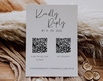 Minimalist Qr code RSVP with Gift Registry Template, Wedding Rsvp Card Qr Code, Printable QR Code Response Card, RSVP Online, Diy, MIN01