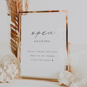 DIY Open Seating chart printable wedding template, Minimalist Wedding Signs, Modern Wedding Sign Open Seating, Sit anywhere sign, LM01