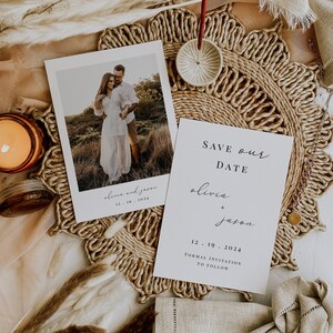 Minimalist Save The Date with photo Template, Editable DIY Date Announcement, Printable Photo save the date, Double Sided Invite, LM01