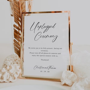 Modern Unplugged Ceremony Sign Template, Printable Wedding Welcome Sign, Minimalist No Phones Sign, Editable Unplugged Wedding Sign Templett