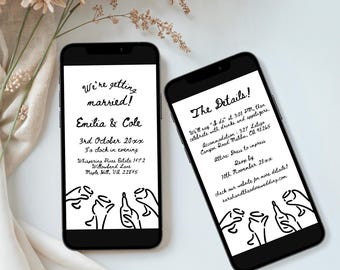 Hand-Drawn Wedding Invitation Template, Editable Wedding Evite, Whimsical, Quirky Digital Wedding Details, HD04