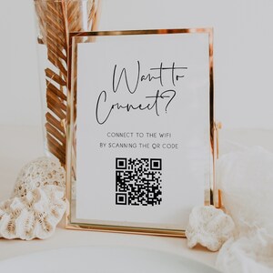 Printable Wifi QR Code sign, Minimal want to connect to Internet sign,Scan for Wifi, WiFi Sign for Guests, Custom wifi sign, Airbnb, MIN01