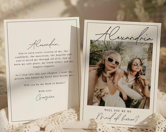 Proposal Card Template, Printable Will You Be My Maid of Honor Card, Bridesmaid Card Template, Editable Photo Proposal Card, MIN04