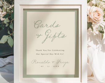 Cards and Gifts Sign Template, Editable Wedding Decor, Printable Reception Sign, Modern Minimalist Design, Templett, WD01