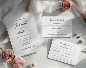 Wedding Invitation Suite Template, Elegant Editable Template, RSVP and Detail Card, Modern Minimalist Printable Set, Templett, WD02