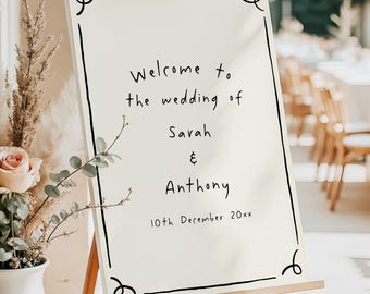Minimalist Wedding Welcome Sign Template, Handwritten Wedding Welcome Sign, Whimsical Signs, Editable Template, Wedding Decoration, HD01