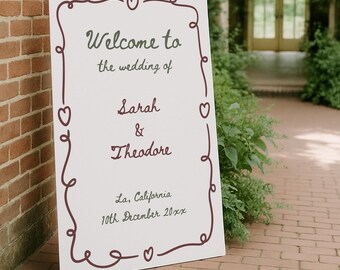 Handwritten Wedding Welcome Sign Template, Minimalist Wedding Welcome Sign, Whimsical Signs, Editable Template, Wedding Decoration, HD03