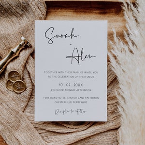 Printable Wedding Invitation Template, Minimal Wedding Invitation Card, Editable Modern Wedding Invite, Instant Downloadable - MIN01