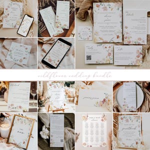 Wildflower Wedding Bundle Template, Printable Floral Wedding Invitation Bundle, Editable Wedding Kit, Printable Wedding Stationery, WF01