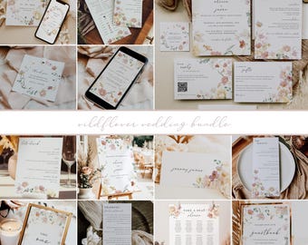 Wildflower Wedding Bundle Template, Printable Floral Wedding Invitation Bundle, Editable Wedding Kit, Printable Wedding Stationery, WF01