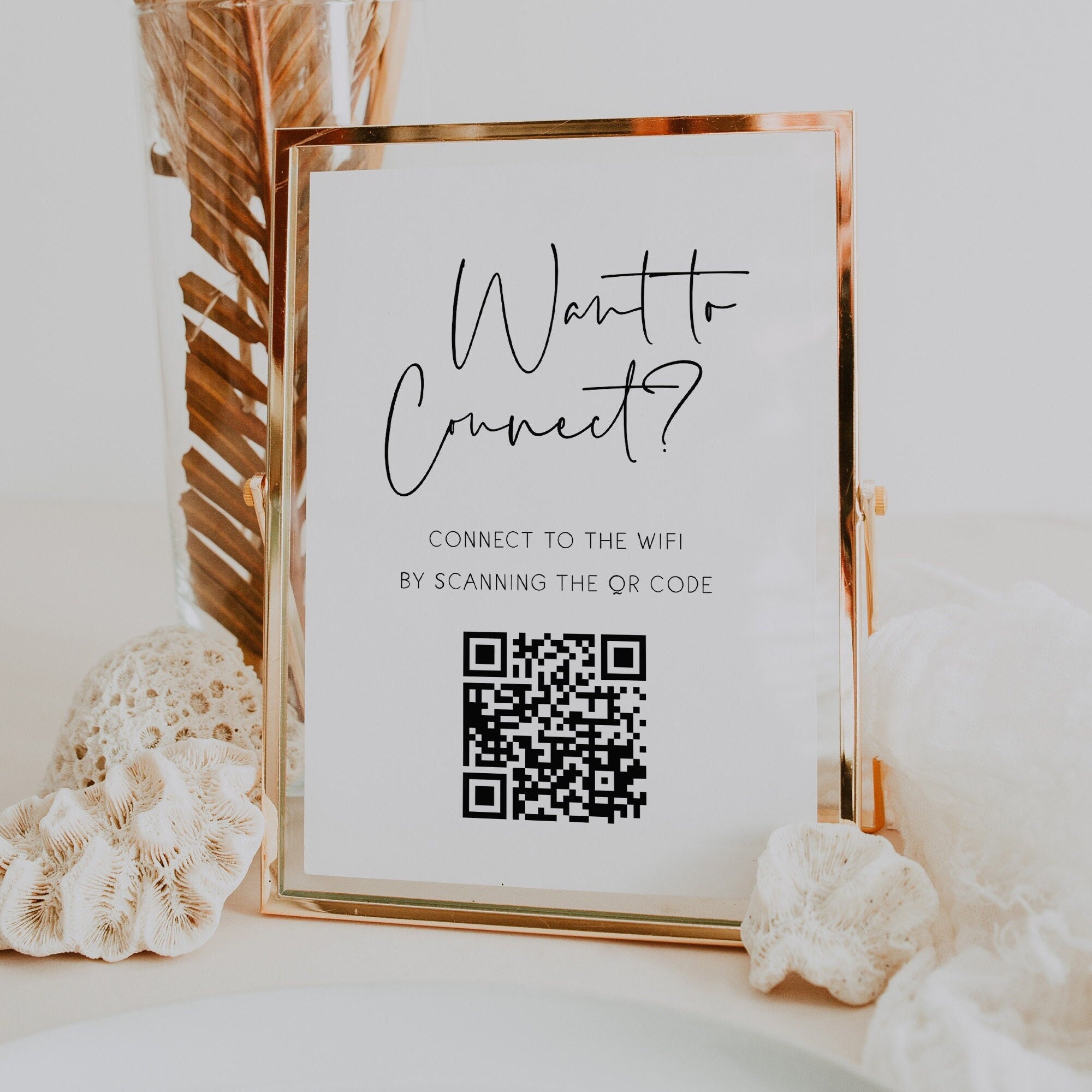 Printable Wifi QR Code Sign, Minimal Want to Connect to Internet Sign ...
