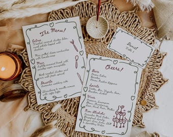 Handwritten Wedding Menu Card and Place Card Template, Editable Minimal Drinks Menu, Whimsical Wedding Food and Drinks Menu, Templett, HD03