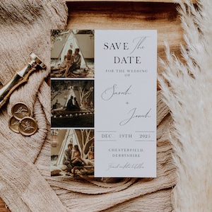 Minimalist Save the Date with photo Template, Printable Save The Date, Editable DIY Date Announcement, Double sided save the date, MIN01