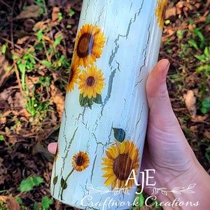 White Crackle Tumbler, Sunflower Tumbler, Epoxy Sealed Tumbler, Custom Travel Mug, Epoxy Tumbler, Gifts for her, 20 oz straight