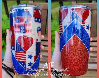 Patriotic Epoxy Tumbler: Red White Blue Glitter Resin, 20 oz