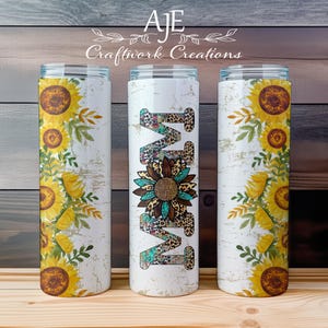 Mom Tumbler, Mother's Day Sunflower Tumbler, Metal Tumbler, 20 oz Tumbler, Gifts for Mom, Sunflower Cheetah Print, Sunflower Gifts for Her