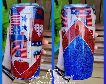 Patriotic Epoxy Tumbler: Red White Blue Glitter Resin, 20 oz