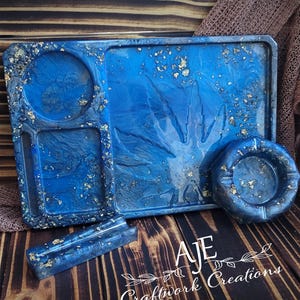 Custom Resin Rolling Tray-Ashtray-3pc Set, Large Smoke Tray Ashtray and Holder set, Stoner Girl Gifts, One-of-a-kind, 420 Gifts 11.4"x7.5"